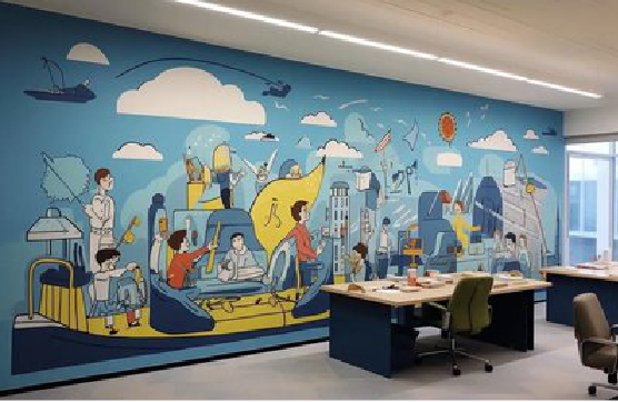  新安办公室墙绘的特点。